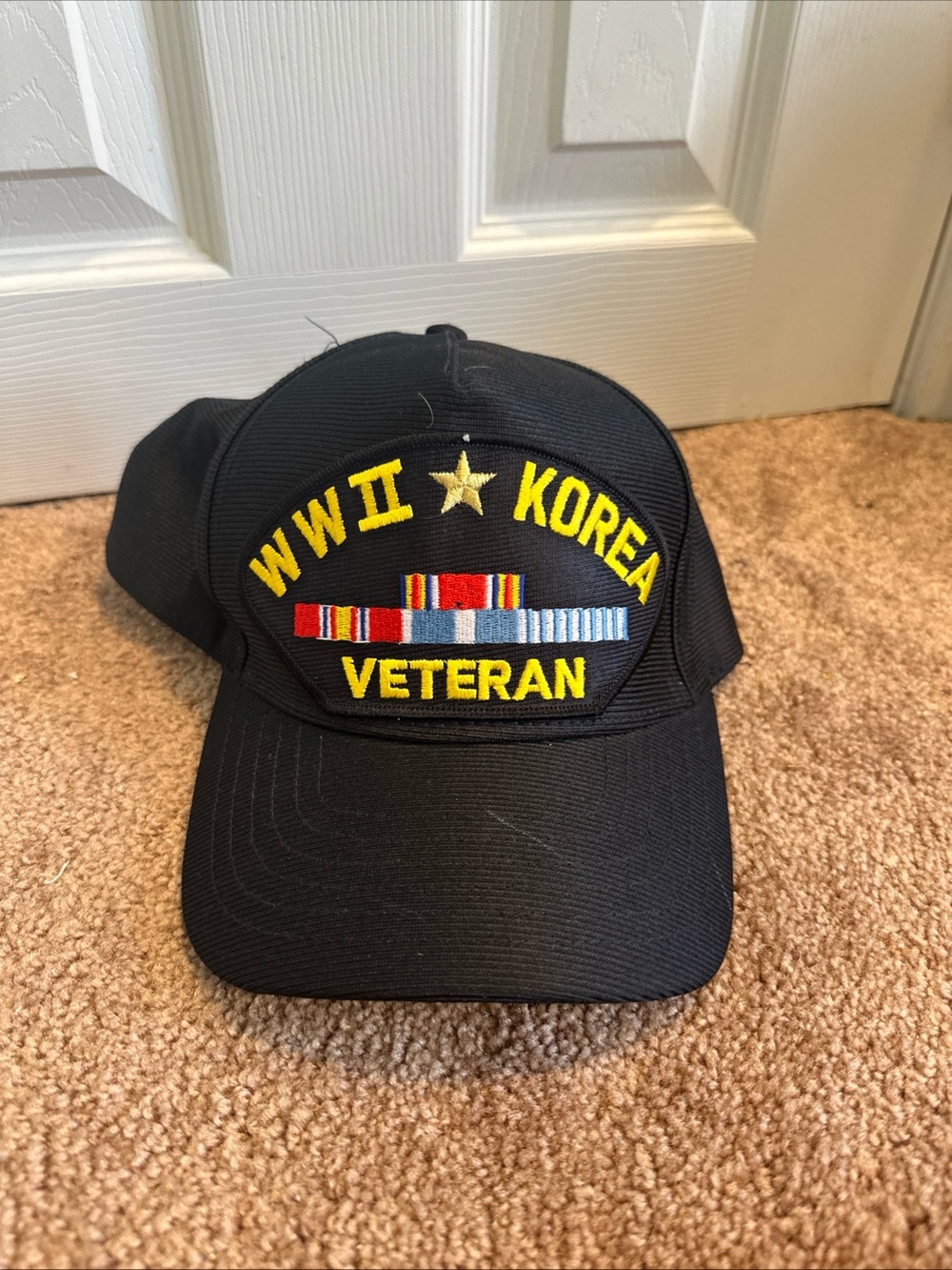 WWII Korea Veteran Embroidered Black Cap